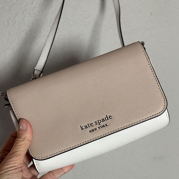 kate spade Handbags - Kate Spade Blush Pink & White Crossbody Bag Silver Hardware 7.5x5x2 Spring